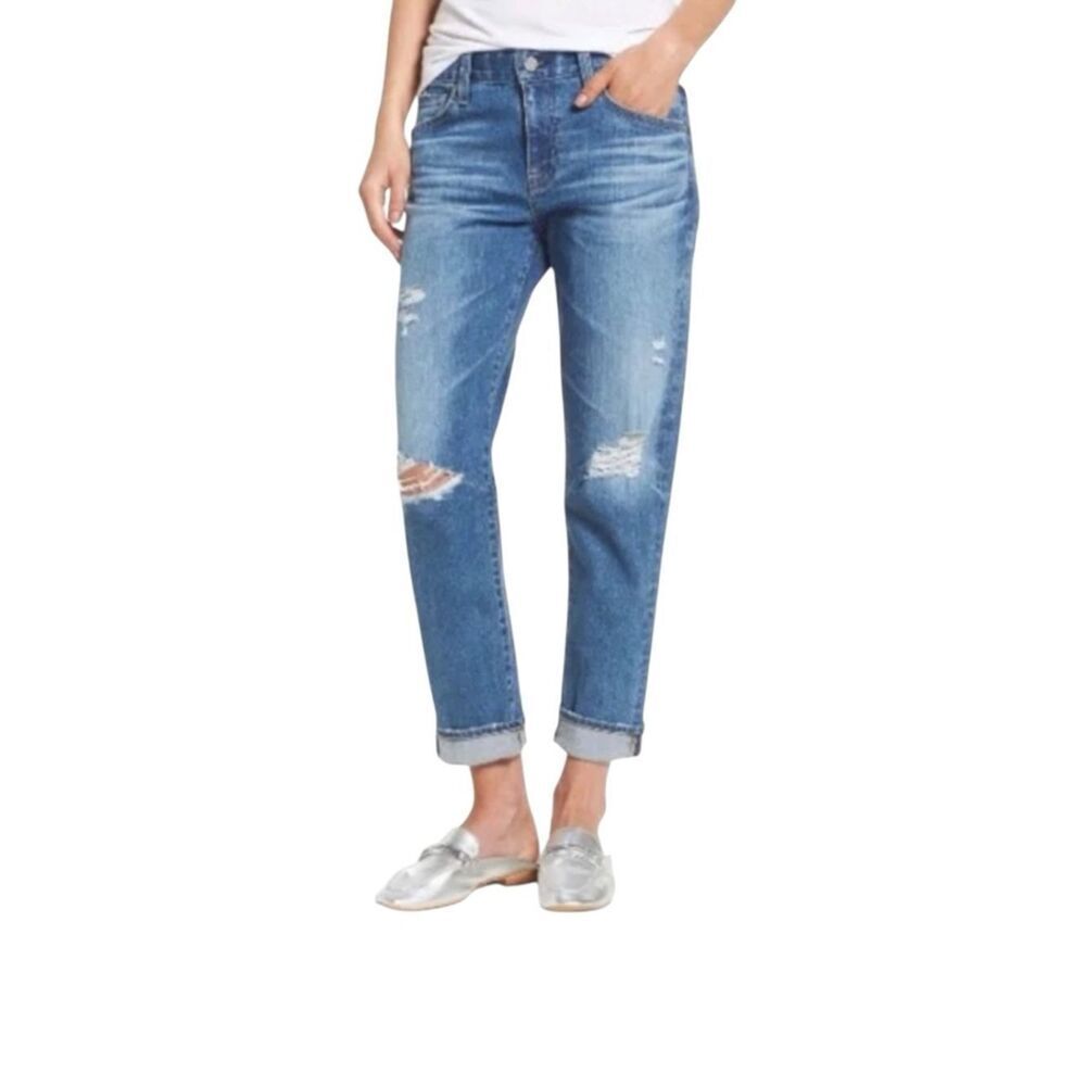 AG Adriano Goldschmidt Ex Boyfriend Slouchy Slim Distressed Raw Hem Jeans 26